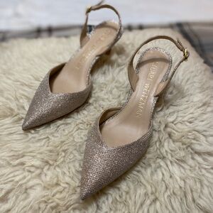 Stuart Weitzman Power Slingback in textured rose gold platinum